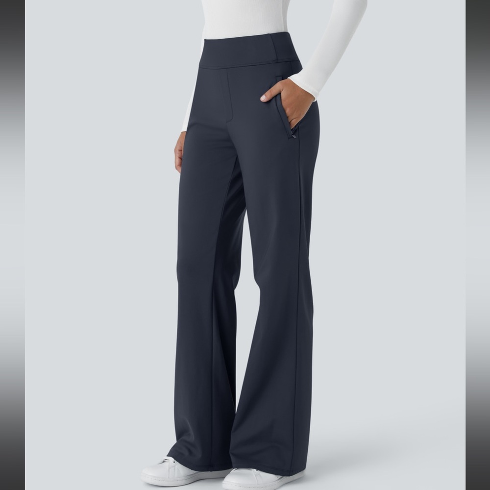 Halara Flex DayStretch Mid Rise Side Zipper Pocket Work Flare Pants Midnight Blu